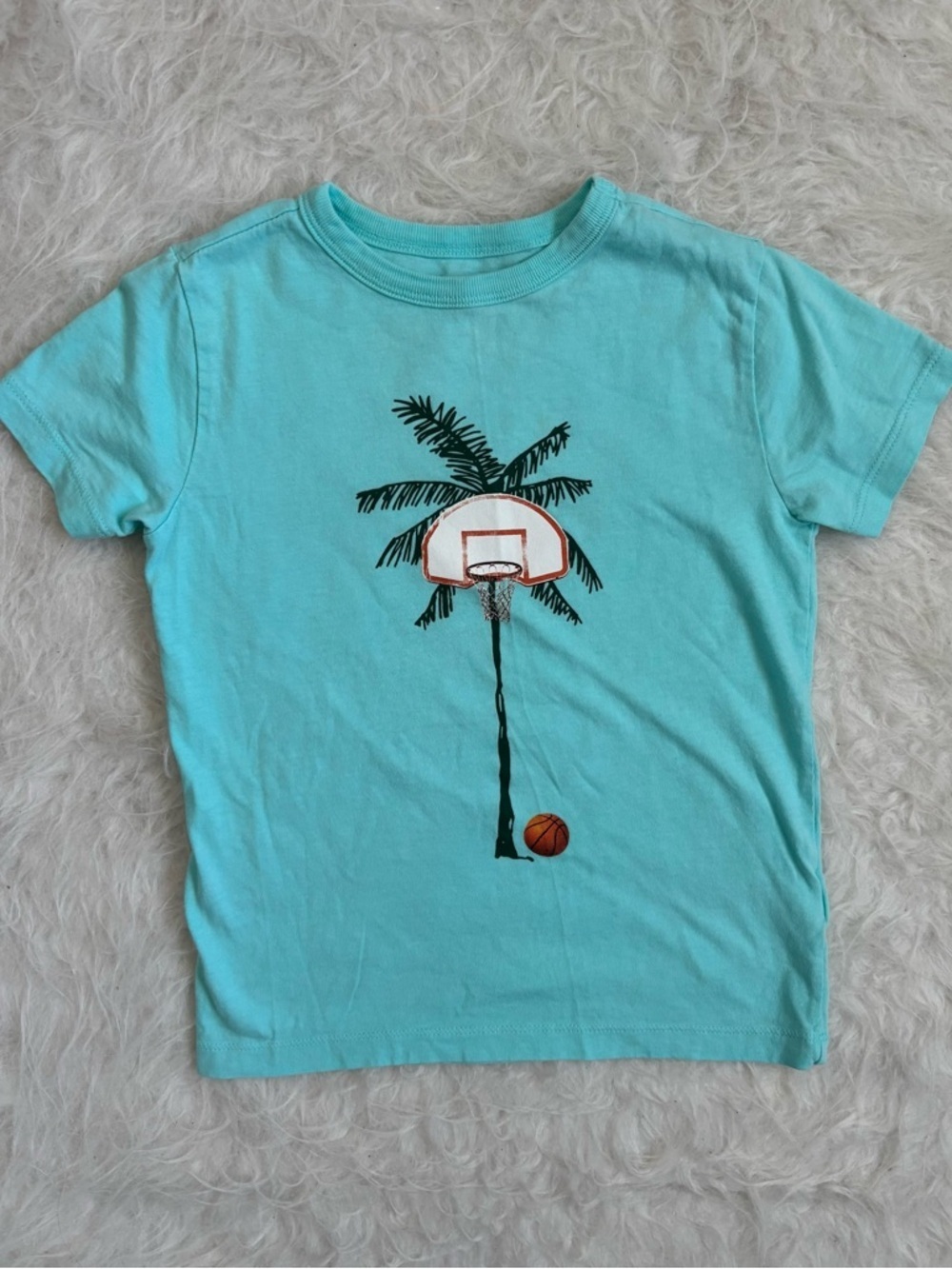 Crewcuts Boys Tropical & Sporty Aqua Palm Tree Basketball Graphic Tee